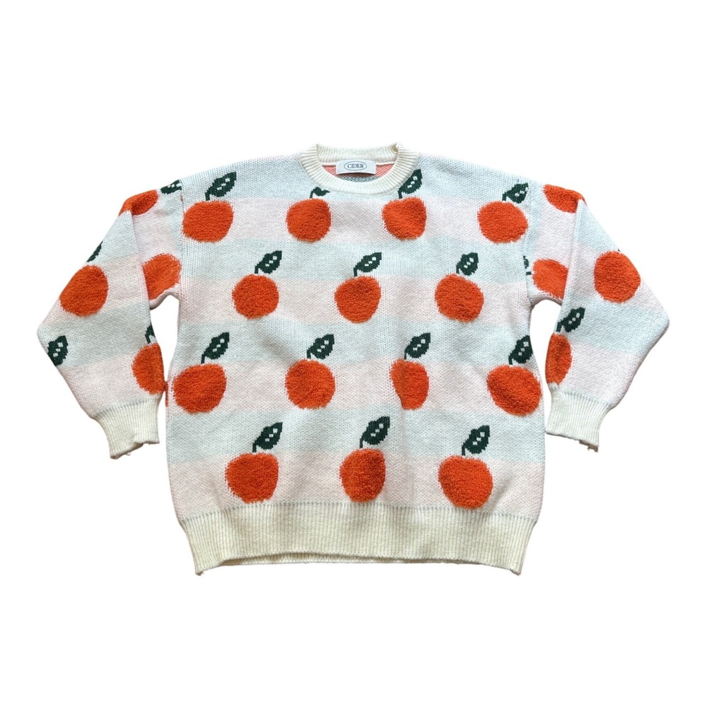 Cider Orange Fruit Sweater Women Cream Good Textured Pom‎ Knit SIZE M/L
